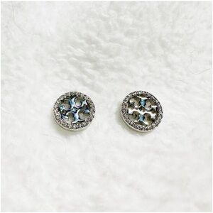 Tory Burch Miller Pavé Small Sterling Silver Cubic Zirconia T Logo Stud Earrings